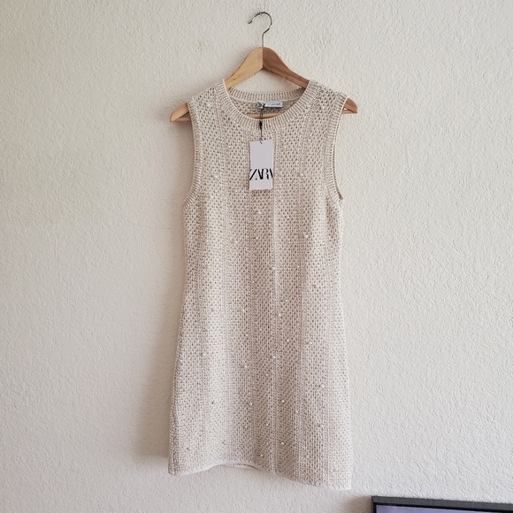 ZARA PEARL KNIT MINI DRESS SIZE M - Picture 13 of 14